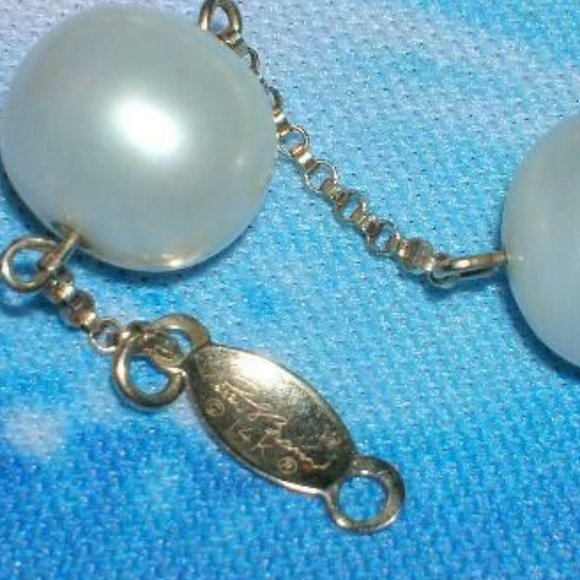 PETER BRAMS 14k SOLID Gold FW 7-7.5mm WHITE PEARL STATION 18" NECKLACE 19.4 g - Picture 4 of 5